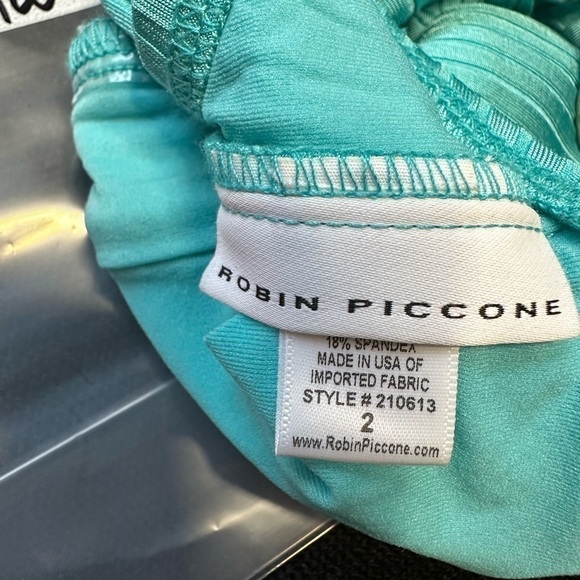 Robin Piccone Yasmine One-piece Swimsuit - Aqua Teal Plunge Silver Ribbed Size 2 - Picture 8 of 12